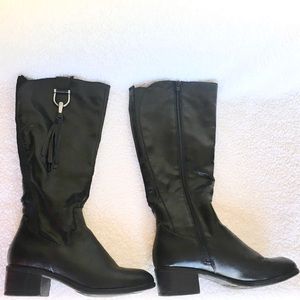 👢Black man made textile leather riding boots 👢